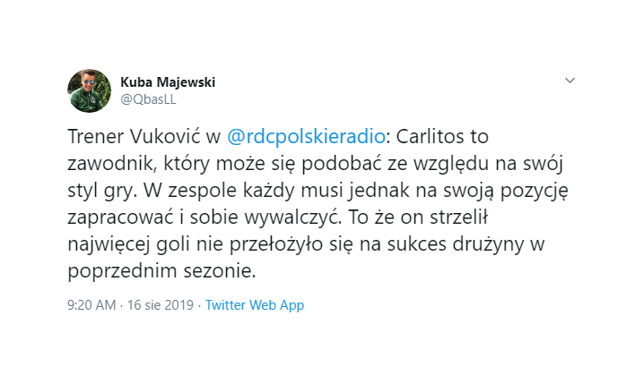 Vuković wbija kolejną SZPILĘ w Carlitosa